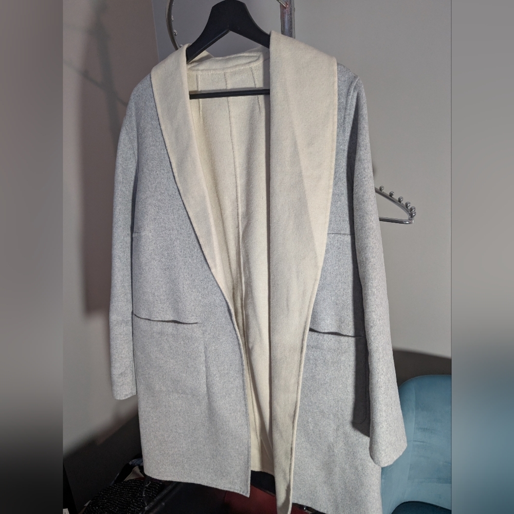 Light Blue and Cream Open Front Coat Size OX